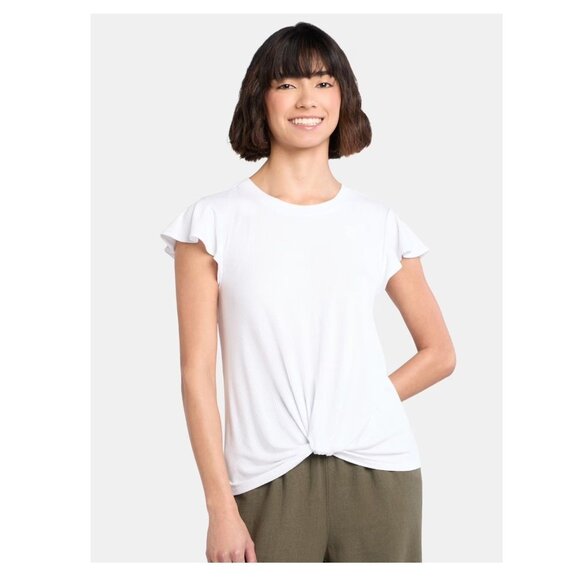 NWT Women's White Twist Front Top with Flutter Sleeves Size XXXL (22) - Picture 1 of 5